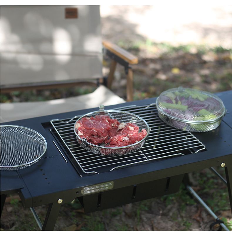 Stainless Steel Round BBQ Basket, Portable Outdoor Grill Grate, Lock-in Freshness, Single/Double-sided Grilling, Camping Picnic BBQ Tool