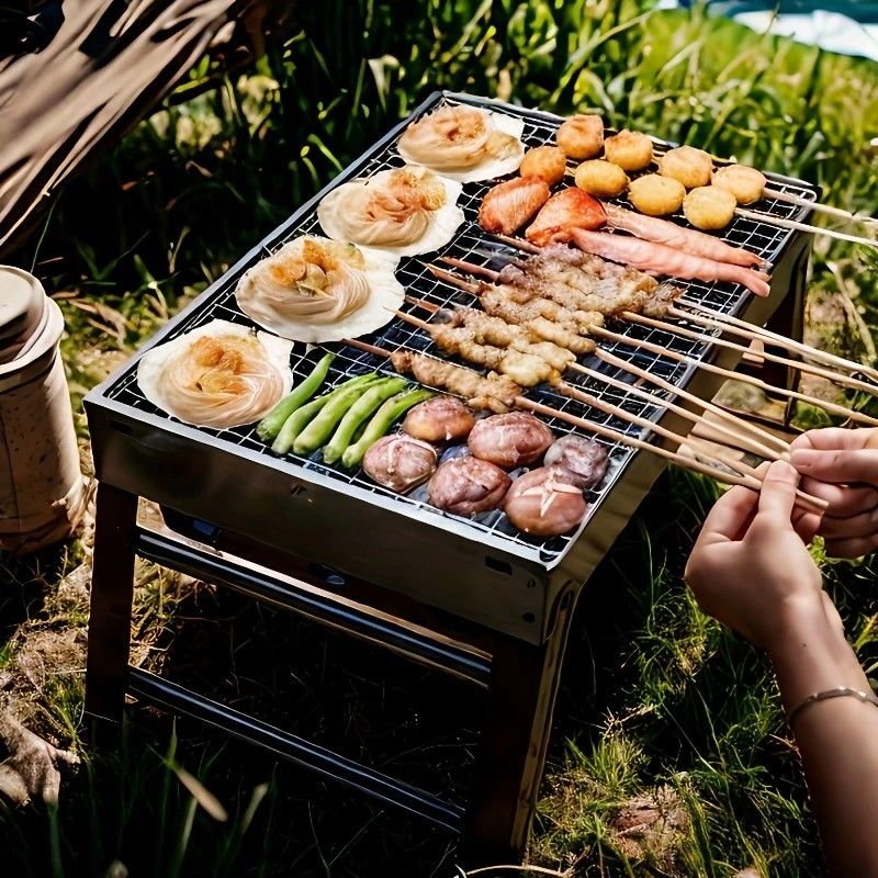 Weekend Essential Portable Foldable BBQ Grill Home & Camping Heavy Duty Steel No Assembly Required(Grand Kurogane.）