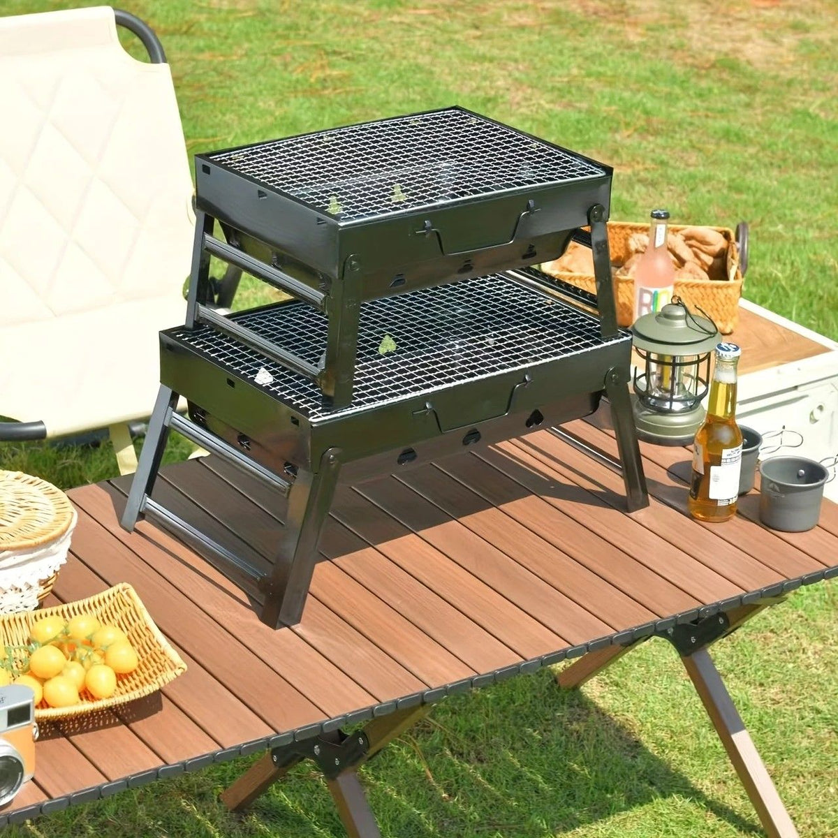 Weekend Essential Portable Foldable BBQ Grill Home & Camping Heavy Duty Steel No Assembly Required（Xiaoheigang）