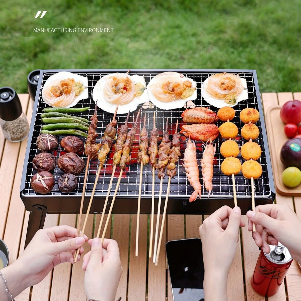Weekend Essential Portable Foldable BBQ Grill Home & Camping Heavy Duty Steel No Assembly Required（Xiaoheigang）