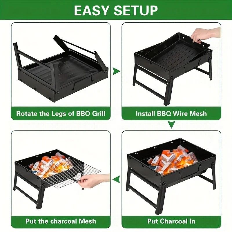 Weekend Essential Portable Foldable BBQ Grill Home & Camping Heavy Duty Steel No Assembly Required（Xiaoheigang）