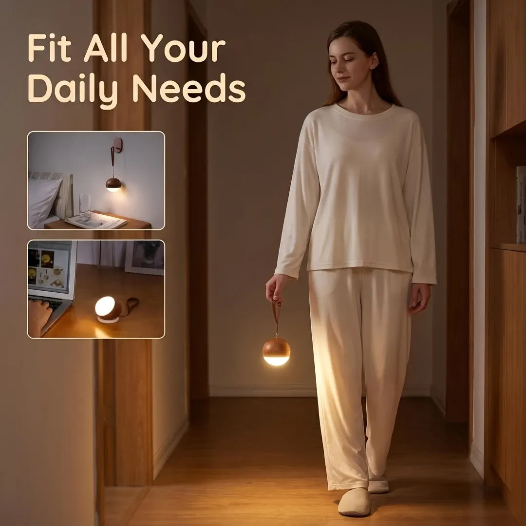 Scandinavian Wood 2-in-1 Voice Control Night Light, Solid Wood Portable Table Lamp Wall Ambient Light, 5m Offline Voice Control, 3-Level Dimming, with USB Cable & Lanyard.(Beech color)