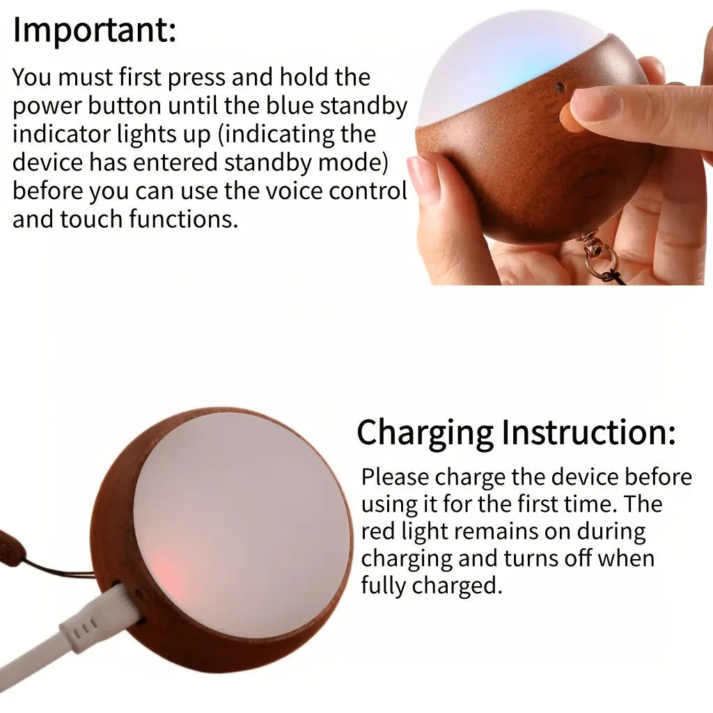 Scandinavian Wood 2-in-1 Voice Control Night Light, Solid Wood Portable Table Lamp Wall Ambient Light, 5m Offline Voice Control, 3-Level Dimming, with USB Cable & Lanyard.(Beech color)