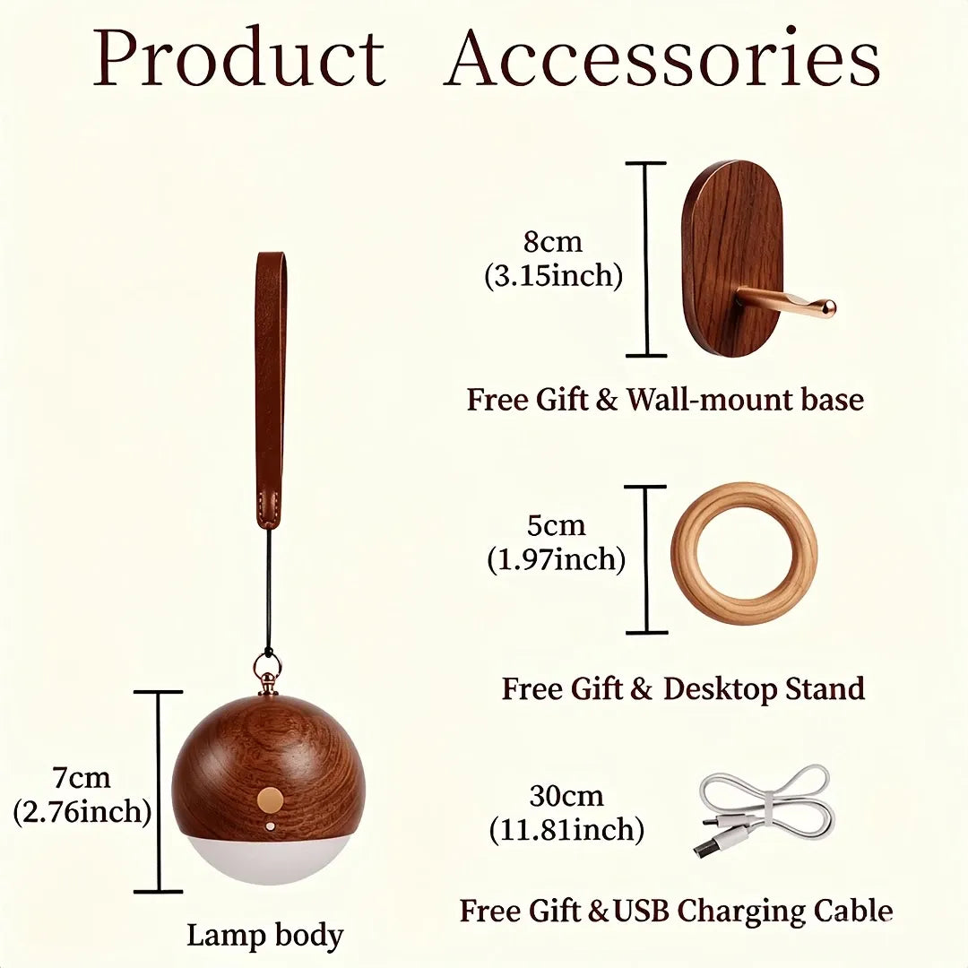 Scandinavian Wood 2-in-1 Voice Control Night Light, Solid Wood Portable Table Lamp Wall Ambient Light, 5m Offline Voice Control, 3-Level Dimming, with USB Cable & Lanyard.(Beech color)