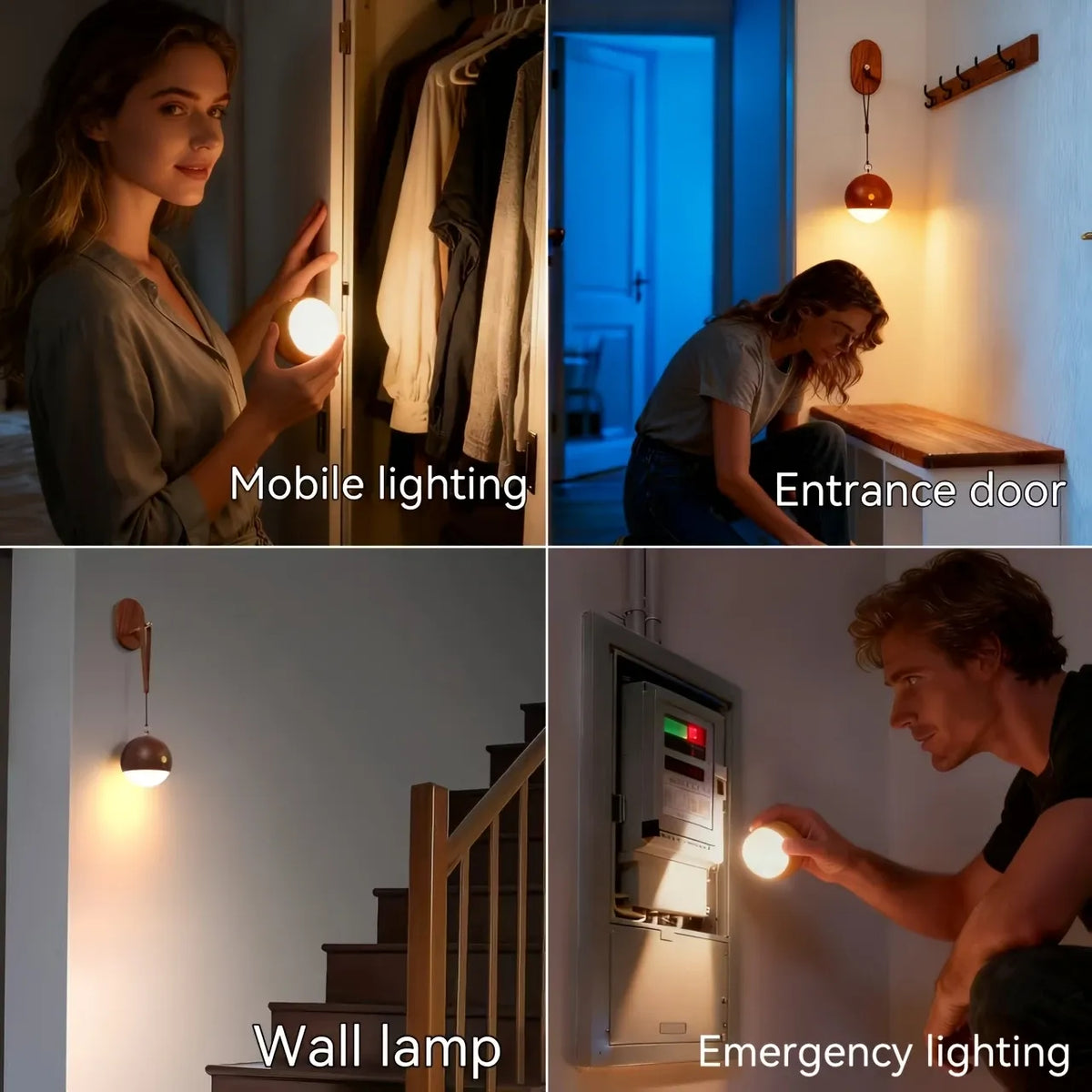 Scandinavian Wood 2-in-1 Voice Control Night Light, Solid Wood Portable Table Lamp Wall Ambient Light, 5m Offline Voice Control, 3-Level Dimming, with USB Cable & Lanyard.(Beech color)