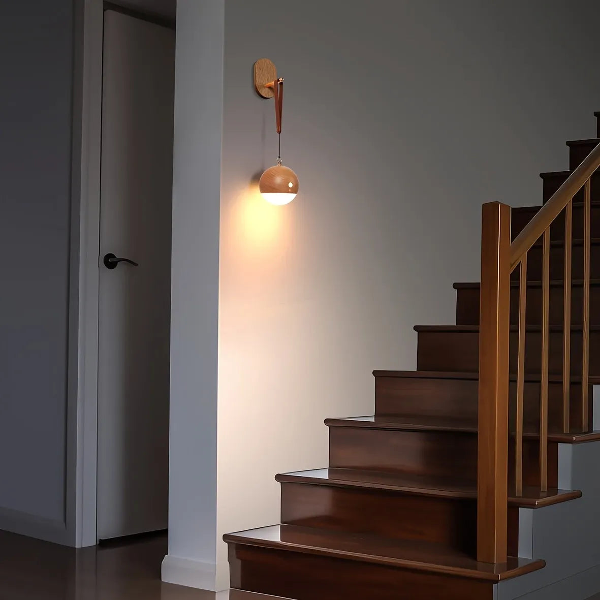 Scandinavian Wood 2-in-1 Voice Control Night Light, Solid Wood Portable Table Lamp Wall Ambient Light, 5m Offline Voice Control, 3-Level Dimming, with USB Cable & Lanyard(Sabili wood color)