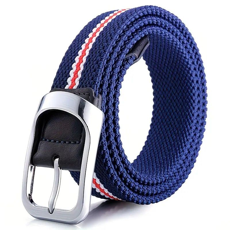 Three-Color Braided Golf Elastic Belt, Unisex, Stretchy Comfort and Versatile Matching, Top Choice for High-Quality Casual Trouser Belts/Blue and white