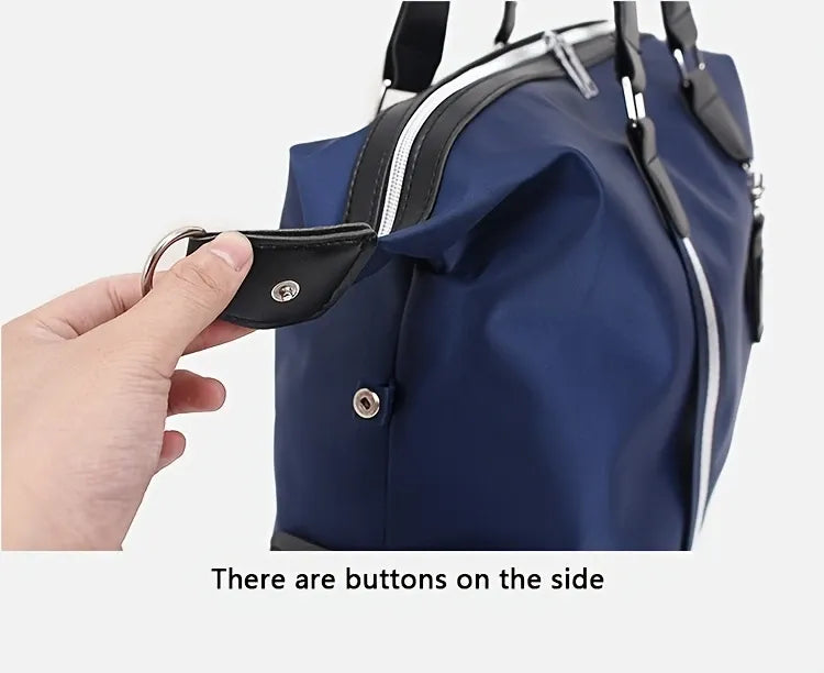 Dark Blue Foldable Travel Bag, Nylon Large Capacity Tote & Crossbody, Multi-Pocket Business Short Trip Gym Duffel.(BLACK:L)
