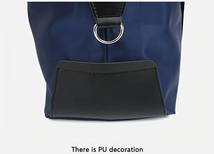 Dark Blue Foldable Travel Bag, Nylon Large Capacity Tote & Crossbody, Multi-Pocket Business Short Trip Gym Duffel.(BLACK:L)