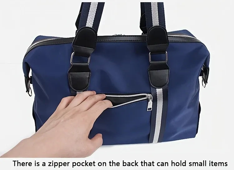 Dark Blue Foldable Travel Bag, Nylon Large Capacity Tote & Crossbody, Multi-Pocket Business Short Trip Gym Duffel.(BLACK:L)