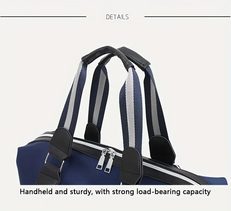 Dark Blue Foldable Travel Bag, Nylon Large Capacity Tote & Crossbody, Multi-Pocket Business Short Trip Gym Duffel.(BLACK:L)