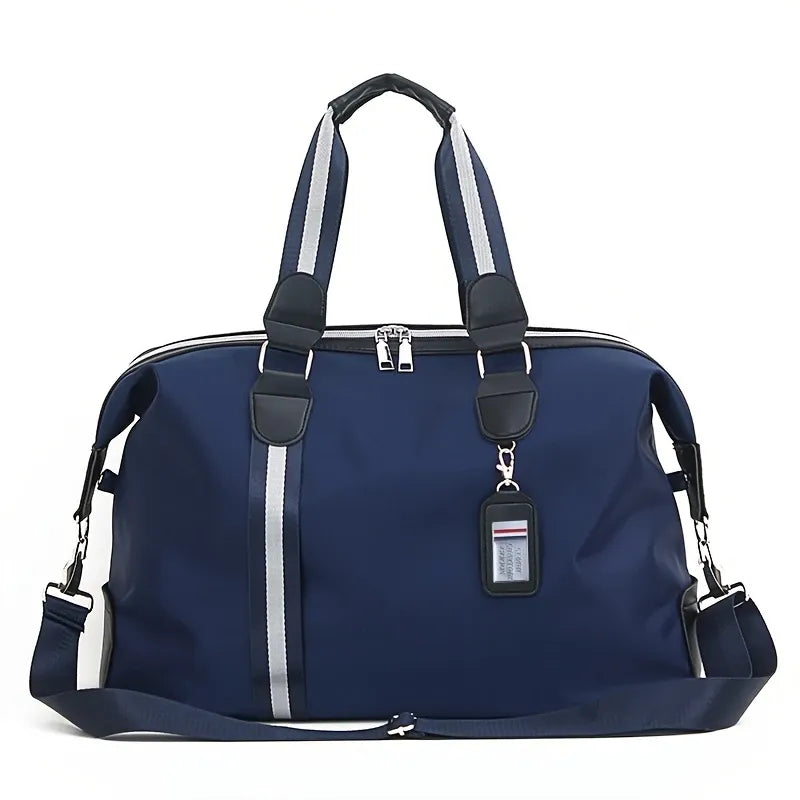 Dark Blue Foldable Travel Bag, Nylon Large Capacity Tote & Crossbody, Multi-Pocket Business Short Trip Gym Duffel.(BLACK:L)