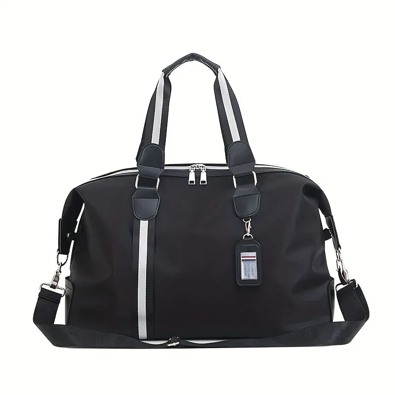 Dark Blue Foldable Travel Bag, Nylon Large Capacity Tote & Crossbody, Multi-Pocket Business Short Trip Gym Duffel.(BLACK:M)