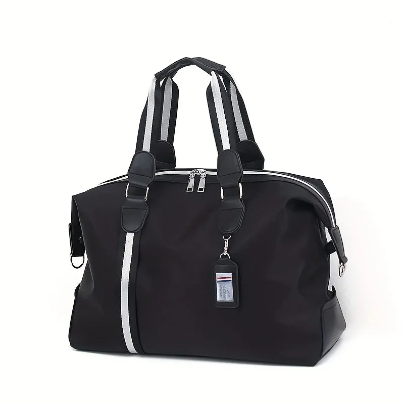 Dark Blue Foldable Travel Bag, Nylon Large Capacity Tote & Crossbody, Multi-Pocket Business Short Trip Gym Duffel.(BLACK:M)