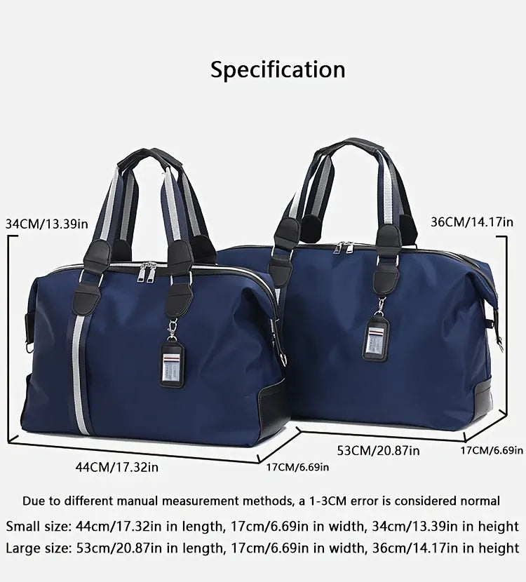 Dark Blue Foldable Travel Bag, Nylon Large Capacity Tote & Crossbody, Multi-Pocket Business Short Trip Gym Duffel.(BLACK:M)