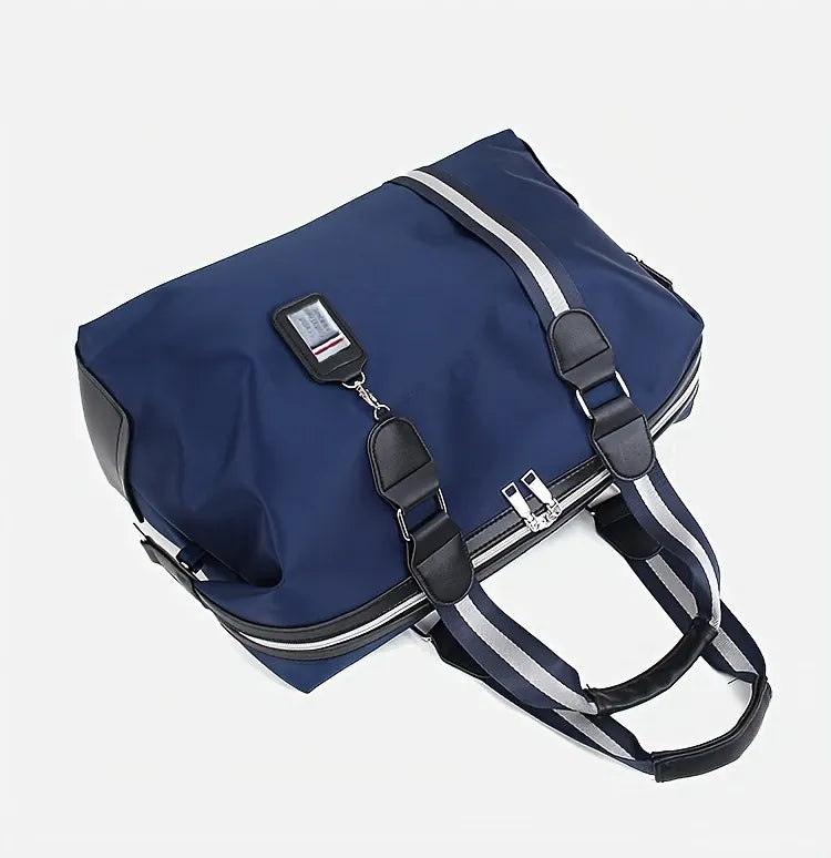 Dark Blue Foldable Travel Bag, Nylon Large Capacity Tote & Crossbody, Multi-Pocket Business Short Trip Gym Duffel.(BLACK:M)