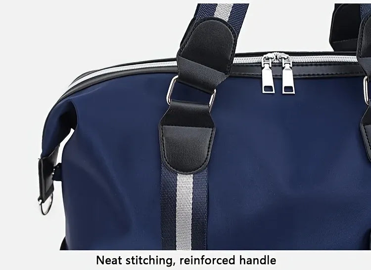 Dark Blue Foldable Travel Bag, Nylon Large Capacity Tote & Crossbody, Multi-Pocket Business Short Trip Gym Duffel.(BLACK:M)