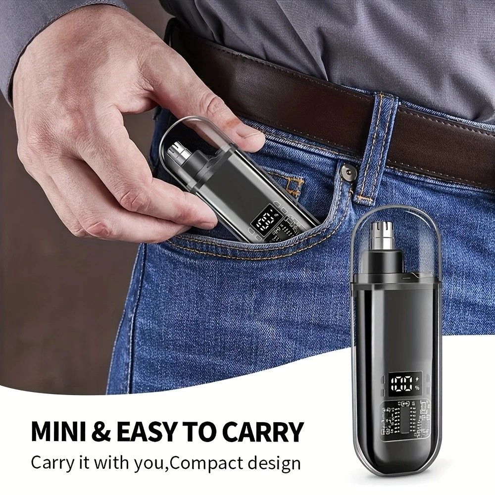 Electric nose hair trimmer, fashionable mini portable, wireless USB charging, suitable for both men and women, super easy-to-use nose hair trimmer.black