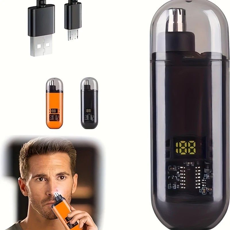 Electric nose hair trimmer, fashionable mini portable, wireless USB charging, suitable for both men and women, super easy-to-use nose hair trimmer.ORANGE