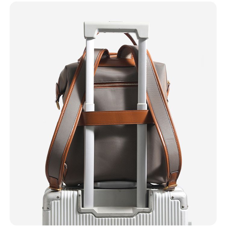 Retro Nylon Backpack: PU Leather Color-Block / Packable & Lightweight / 14-inch Laptop Compartment / Under 20L Capacity, 3-Way Carrying, Versatile for Commuting & Short Trips!(navy blue)