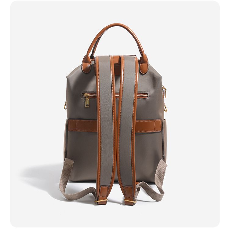 Retro Nylon Backpack: PU Leather Color-Block / Packable & Lightweight / 14-inch Laptop Compartment / Under 20L Capacity, 3-Way Carrying, Versatile for Commuting & Short Trips!(navy blue)