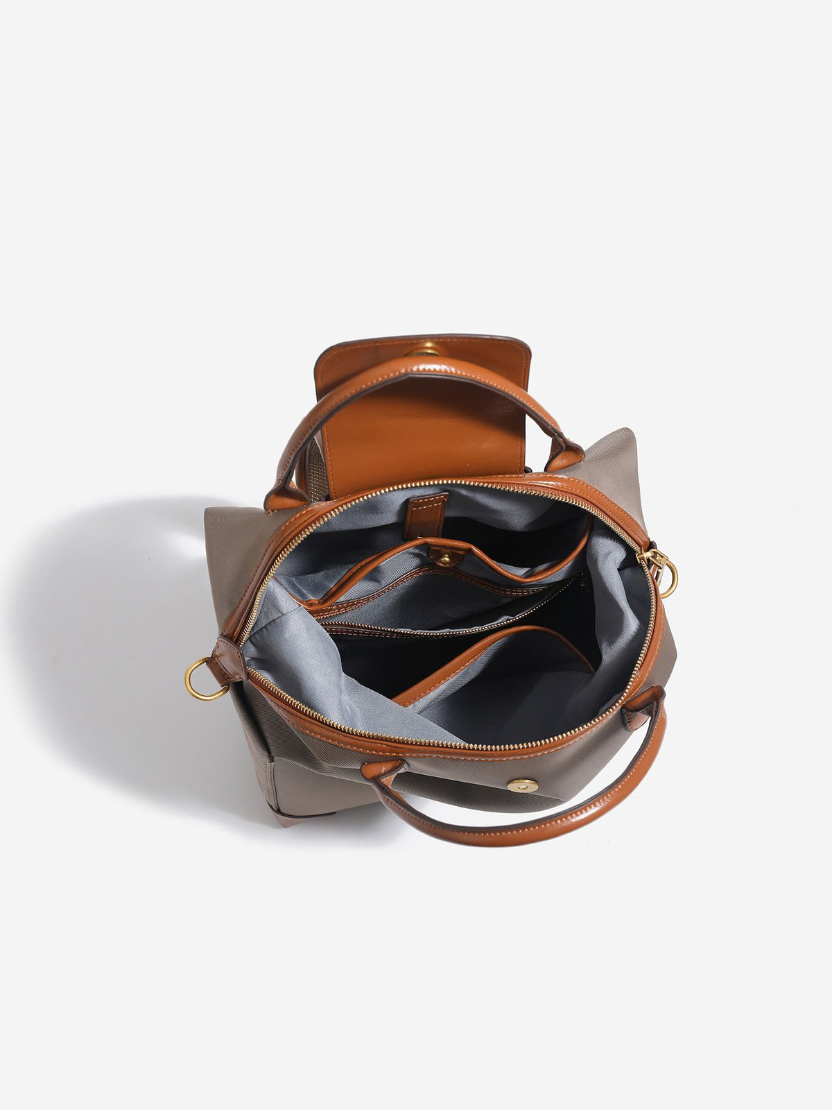 Retro Nylon Backpack: PU Leather Color-Block / Packable & Lightweight / 14-inch Laptop Compartment / Under 20L Capacity, 3-Way Carrying, Versatile for Commuting & Short Trips!(champagne)