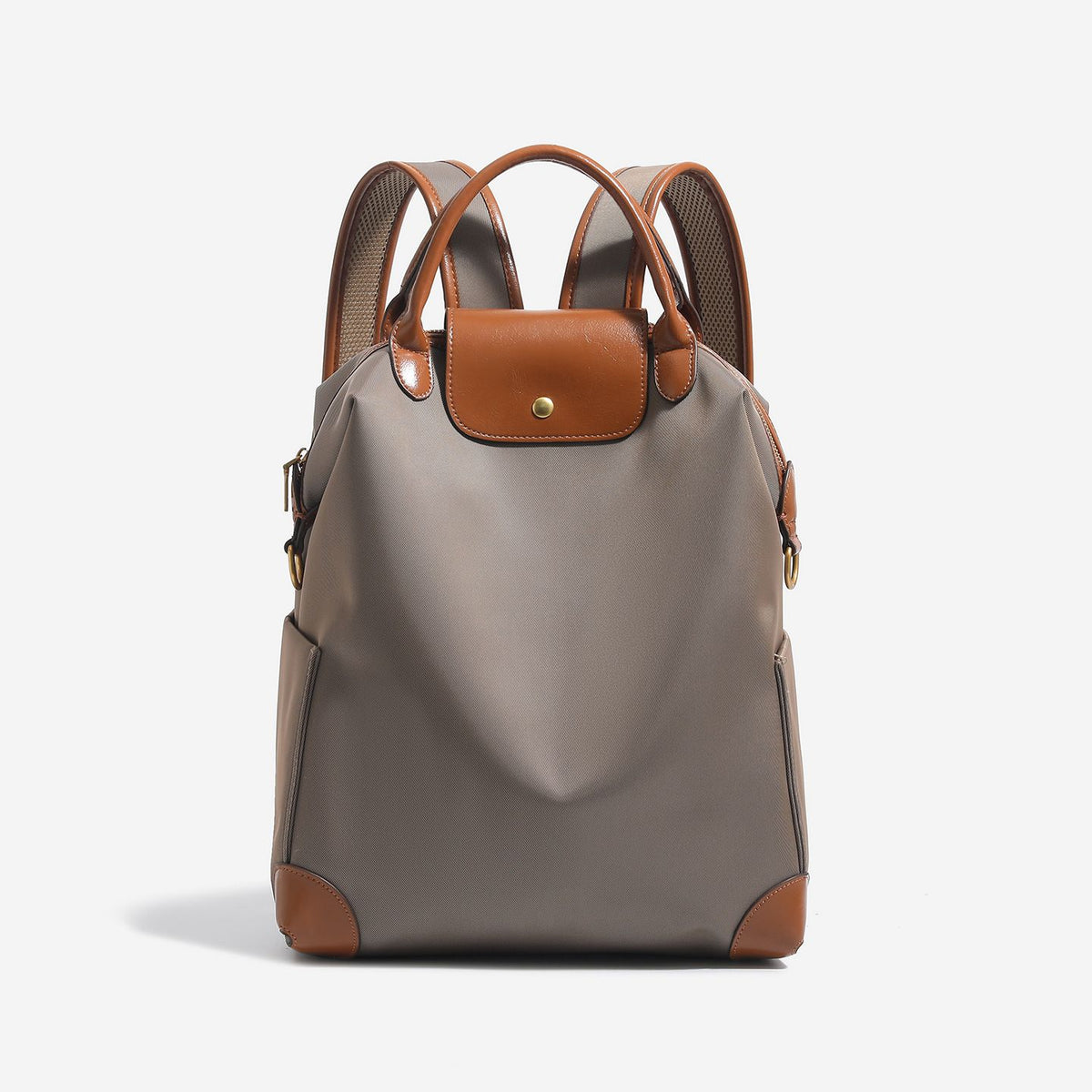Retro Nylon Backpack: PU Leather Color-Block / Packable & Lightweight / 14-inch Laptop Compartment / Under 20L Capacity, 3-Way Carrying, Versatile for Commuting & Short Trips!(champagne)