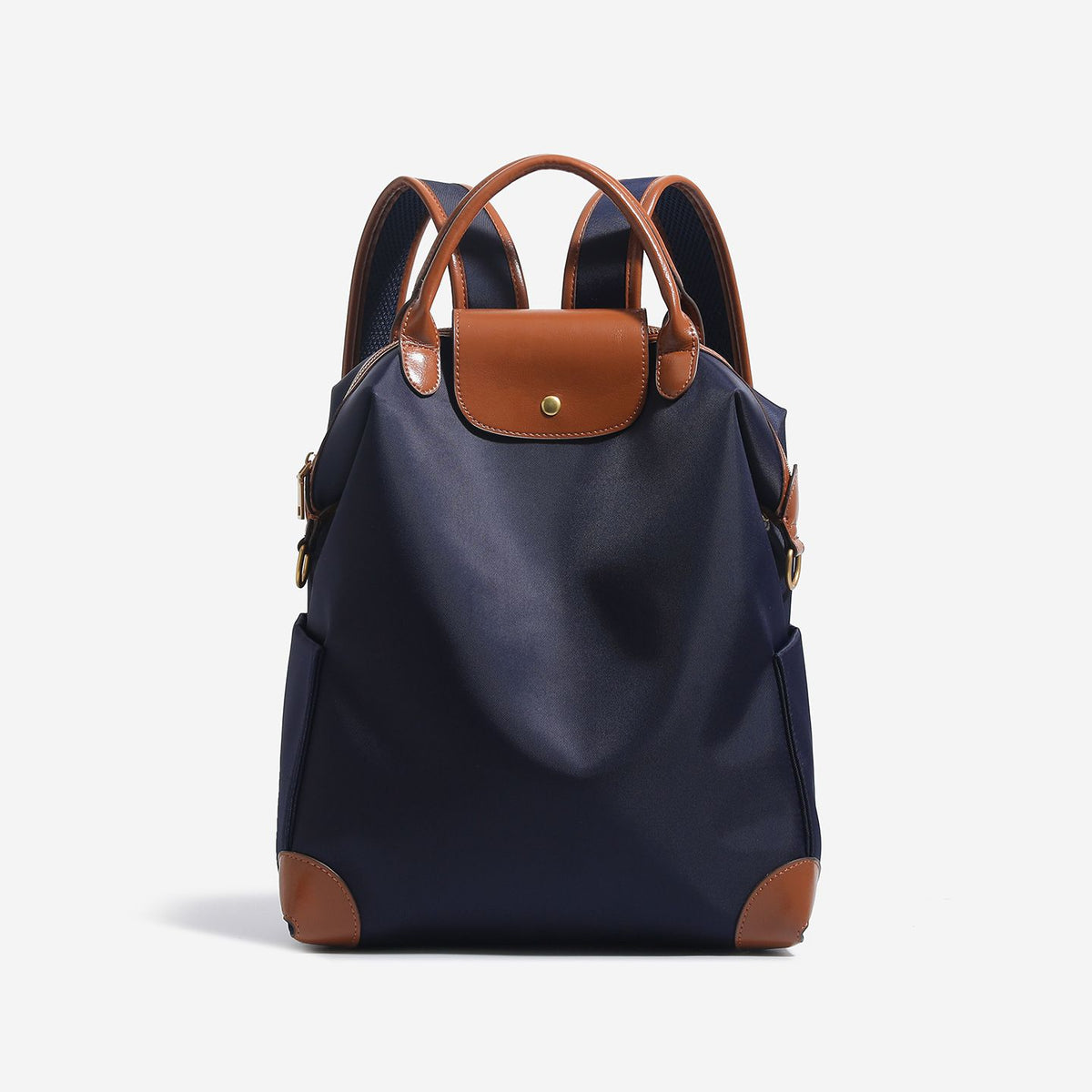 Retro Nylon Backpack: PU Leather Color-Block / Packable & Lightweight / 14-inch Laptop Compartment / Under 20L Capacity, 3-Way Carrying, Versatile for Commuting & Short Trips!(khaki)