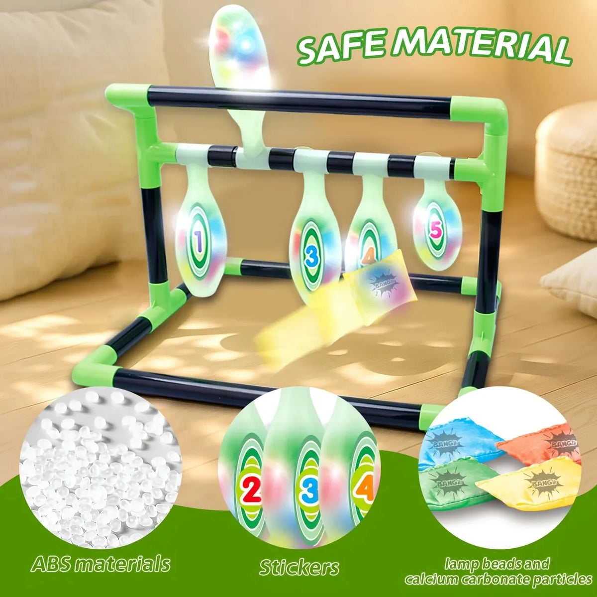 Light-Up Kids Throwing Bowling Toy, ABS Gravity Activated LED, Numbered Targets with 4 Sandbags, Indoor Outdoor Parent-Child Game, Hand-Eye Coordination Training, Holiday Birthday Gift