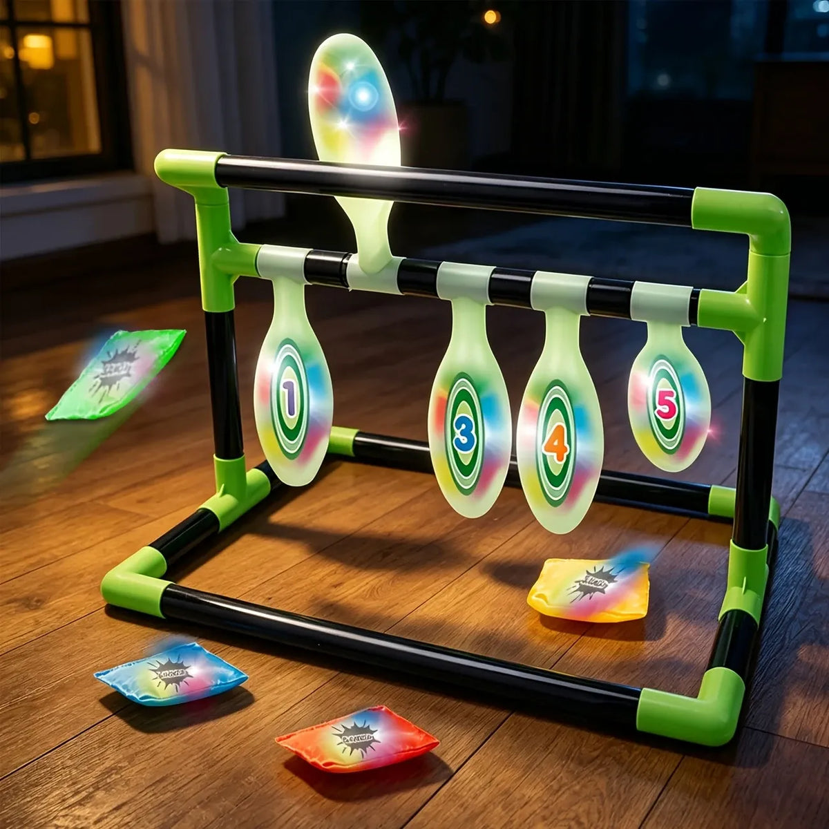Light-Up Kids Throwing Bowling Toy, ABS Gravity Activated LED, Numbered Targets with 4 Sandbags, Indoor Outdoor Parent-Child Game, Hand-Eye Coordination Training, Holiday Birthday Gift