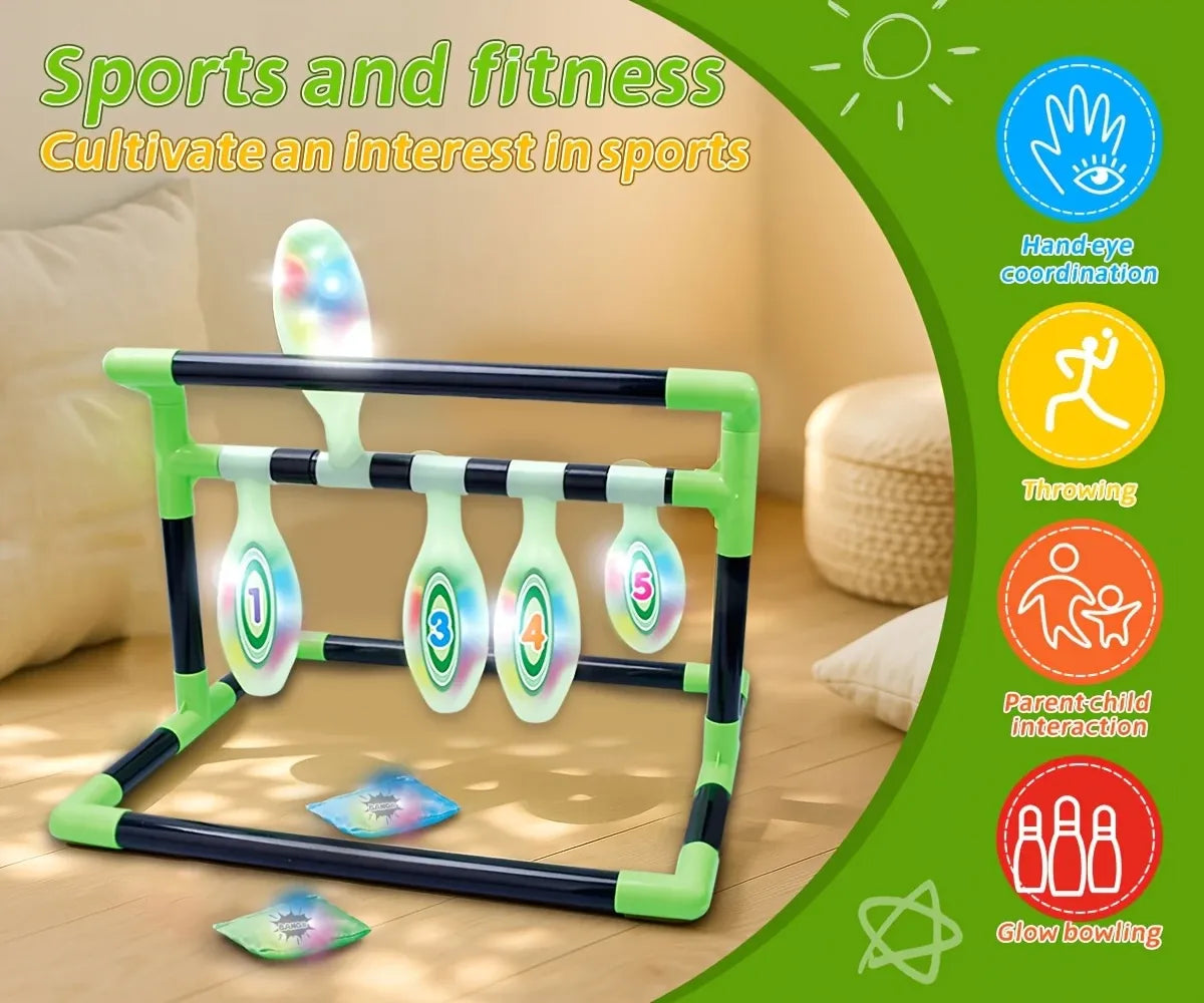Light-Up Kids Throwing Bowling Toy, ABS Gravity Activated LED, Numbered Targets with 4 Sandbags, Indoor Outdoor Parent-Child Game, Hand-Eye Coordination Training, Holiday Birthday Gift