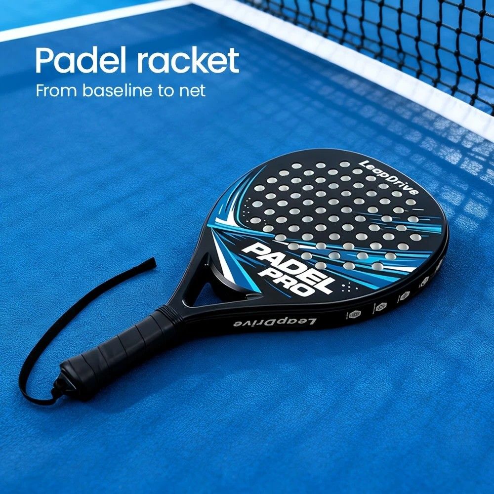 Padel Racket Carbon Fiber Lightweight Control EVA Core | Comfort Grip for Beginner & Intermediate Players（Red and black wave point single shot）