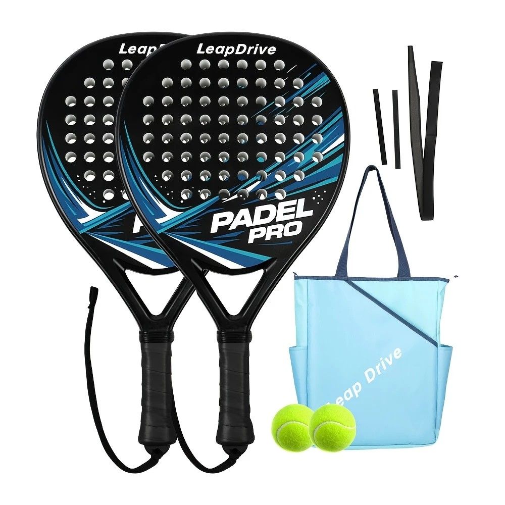 Padel Racket Carbon Fiber Lightweight Control EVA Core | Comfort Grip for Beginner & Intermediate Players（Double beat of blue and black lines）