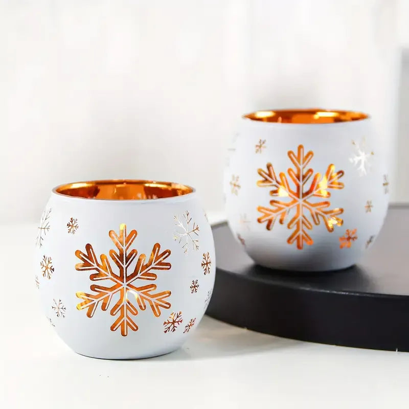 2PCS Winter Snowflake Glass Candle Holders, Light Up the Romantic Atmosphere of Christmas and New Year