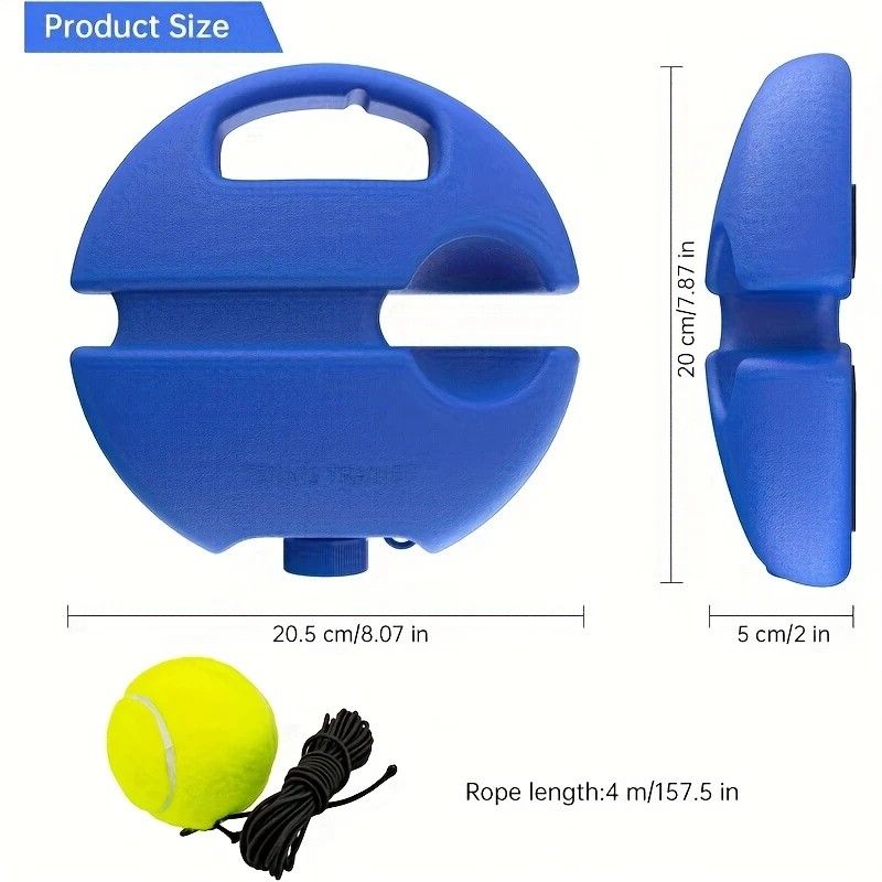 Portable Tennis Trainer: Features a water-fillable weighted base with anti-tangle design. Includes 3 tennis balls and an elastic cord. Suitable for solo indoor/outdoor use, ideal for all ages.blue