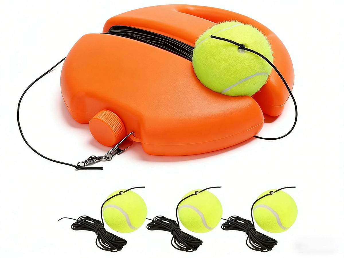 Portable Tennis Trainer: Features a water-fillable weighted base with anti-tangle design. Includes 3 tennis balls and an elastic cord. Suitable for solo indoor/outdoor use, ideal for all ages.blue