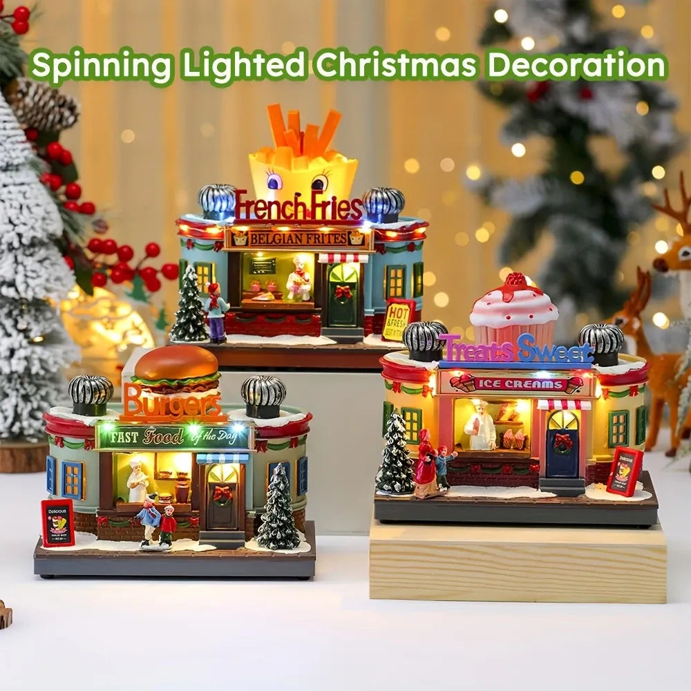 Christmas Light-Up Musical Rotating Ornament: Resin & Plastic, Warm Glow with Rotation & Music, Centerpiece Decoration, Perfect Holiday Gift (Ice Cream Version)