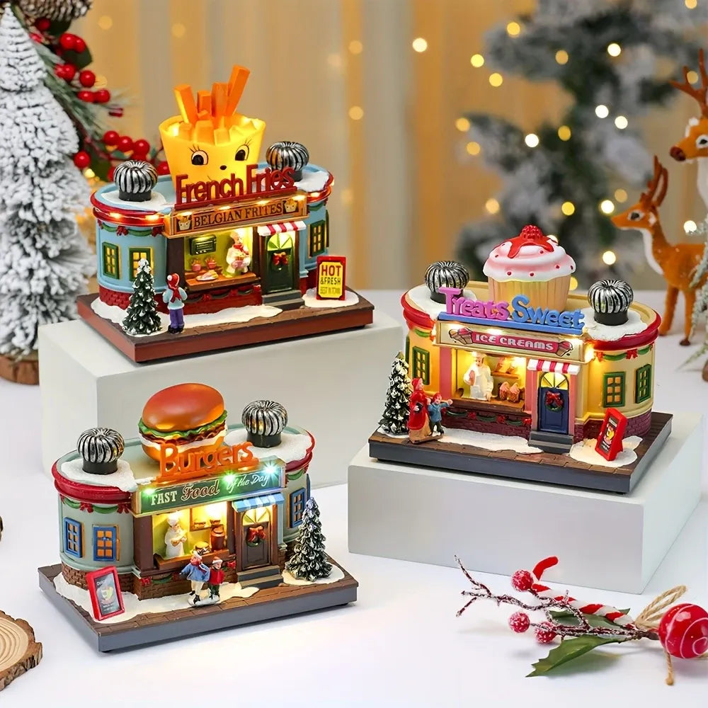 Christmas Light-Up Musical Rotating Ornament: Resin & Plastic, Warm Glow with Rotation & Music, Centerpiece Decoration, Perfect Holiday Gift (Ice Cream Version)