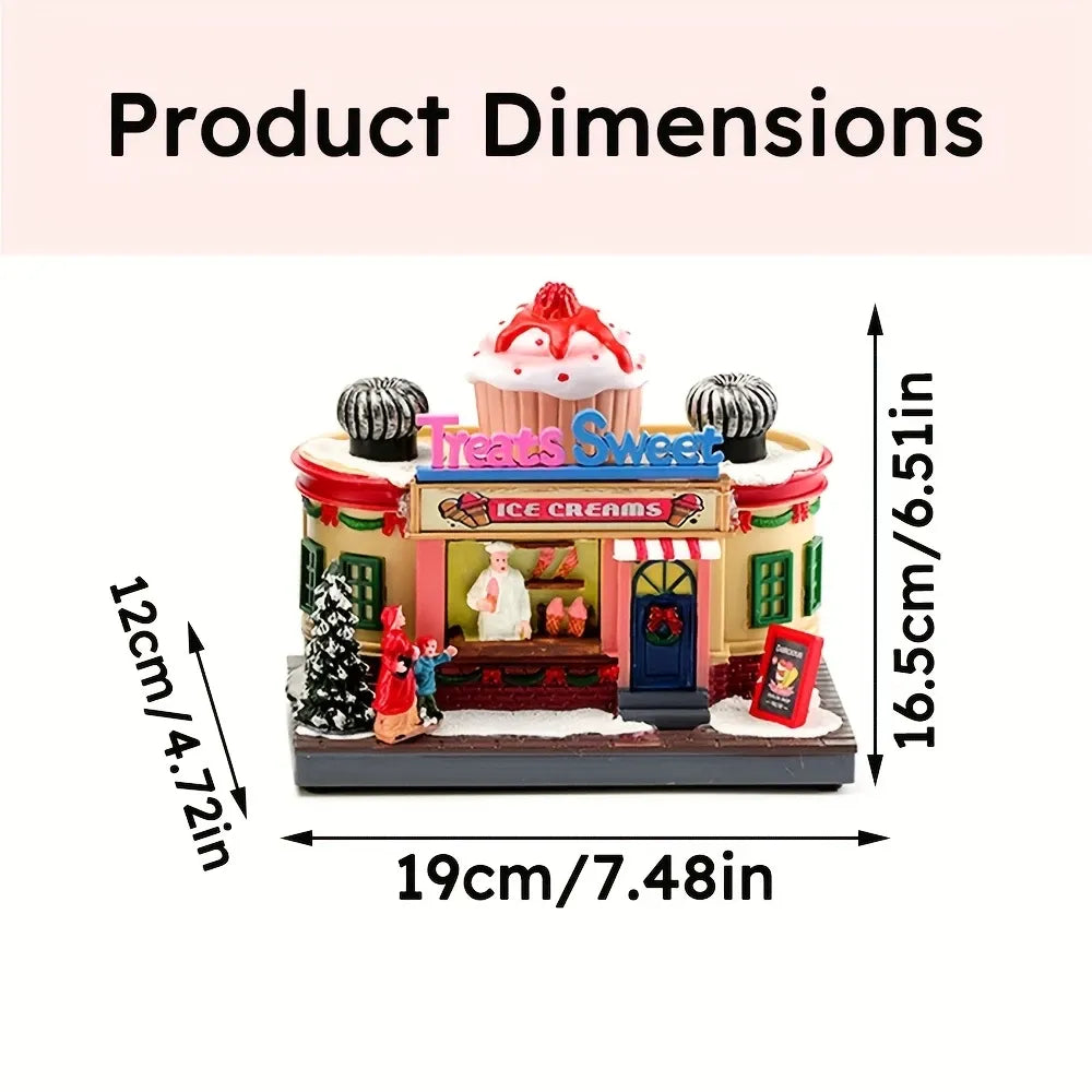 Christmas Light-Up Musical Rotating Ornament: Resin & Plastic, Warm Glow with Rotation & Music, Centerpiece Decoration, Perfect Holiday Gift (Ice Cream Version)