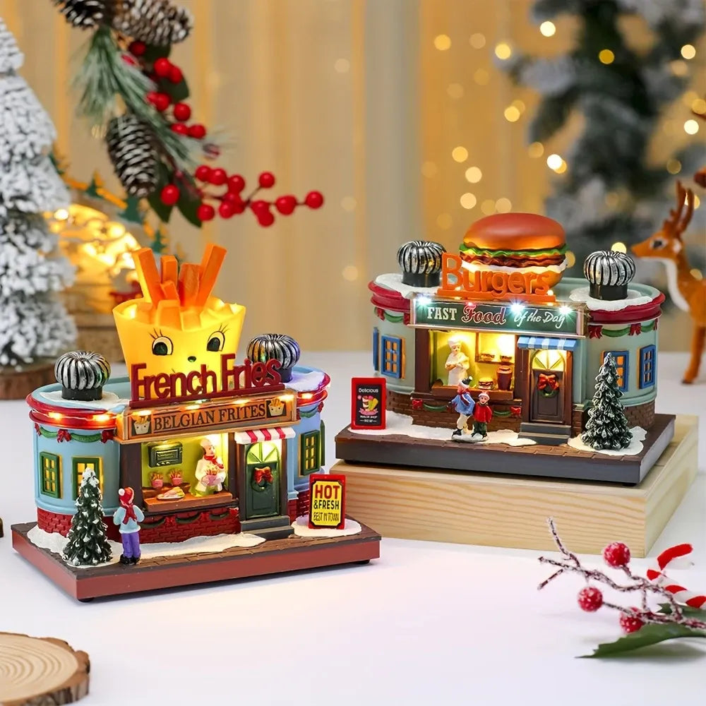 Christmas Light-Up Musical Rotating Ornament: Resin & Plastic, Warm Glow with Rotation & Music, Centerpiece Decoration, Perfect Holiday Gift (Ice Cream Version)