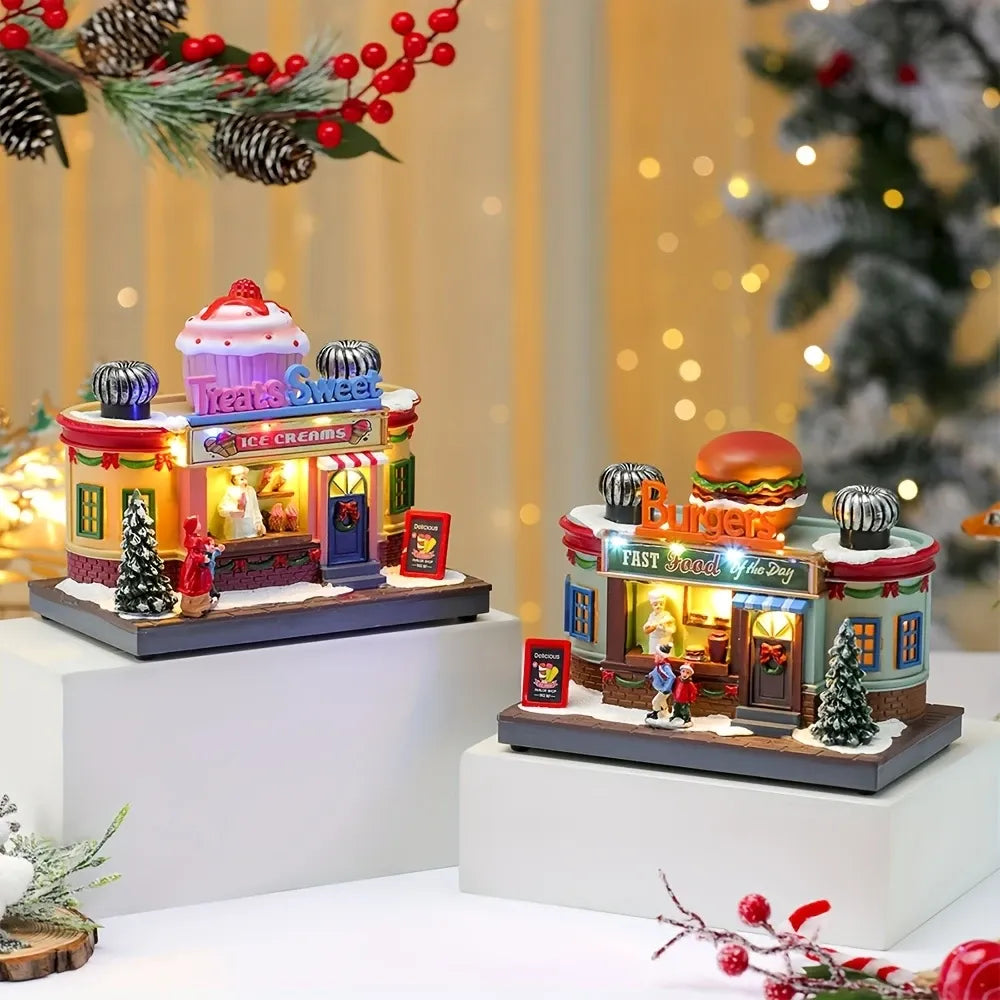 Christmas Light-Up Musical Rotating Ornament: Resin & Plastic, Warm Glow with Rotation & Music, Centerpiece Decoration, Perfect Holiday Gift (Ice Cream Version)