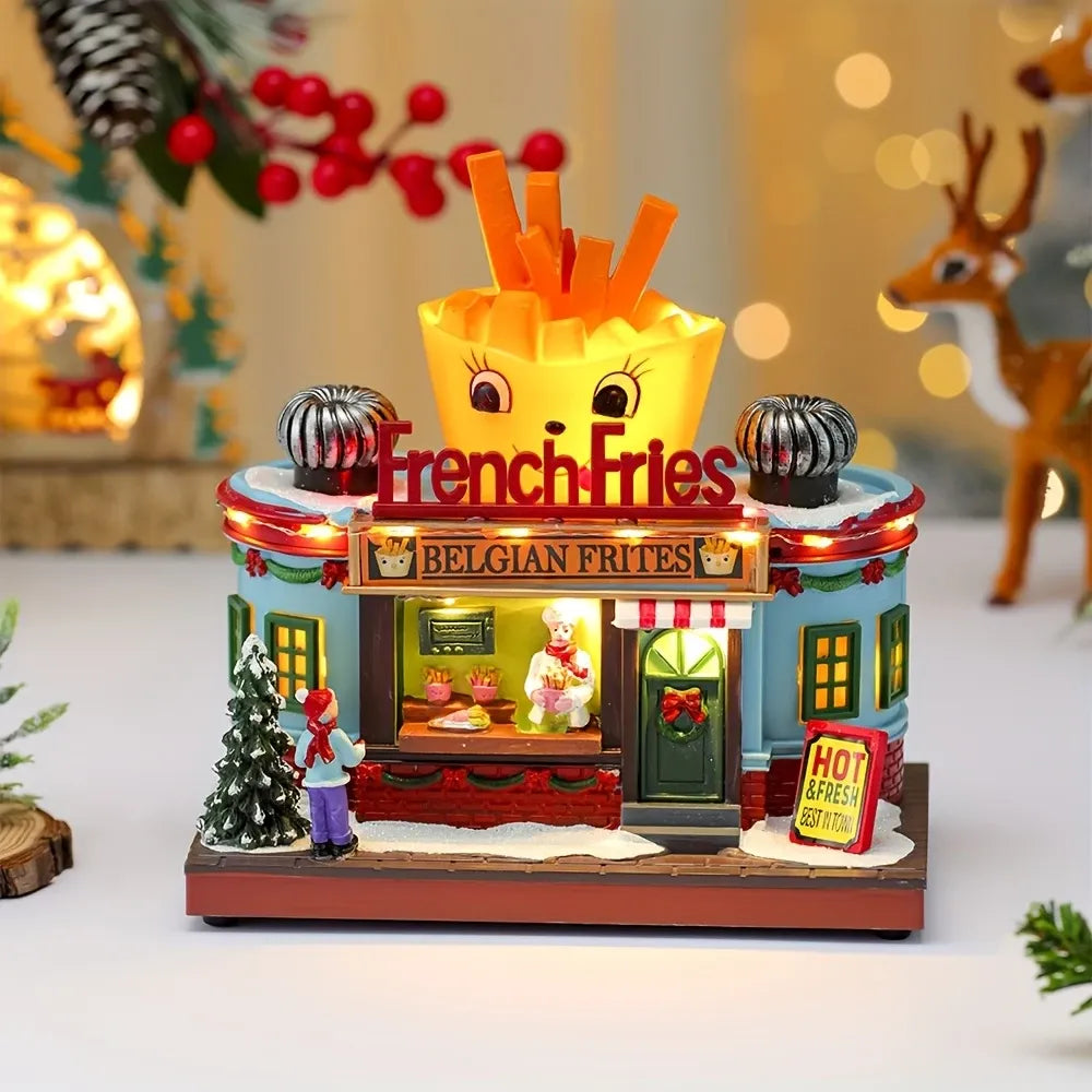 Christmas Light-Up Musical Rotating Ornament: Resin & Plastic, Warm Glow with Rotation & Music, Centerpiece Decoration, Perfect Holiday Gift (Ice Cream Version)