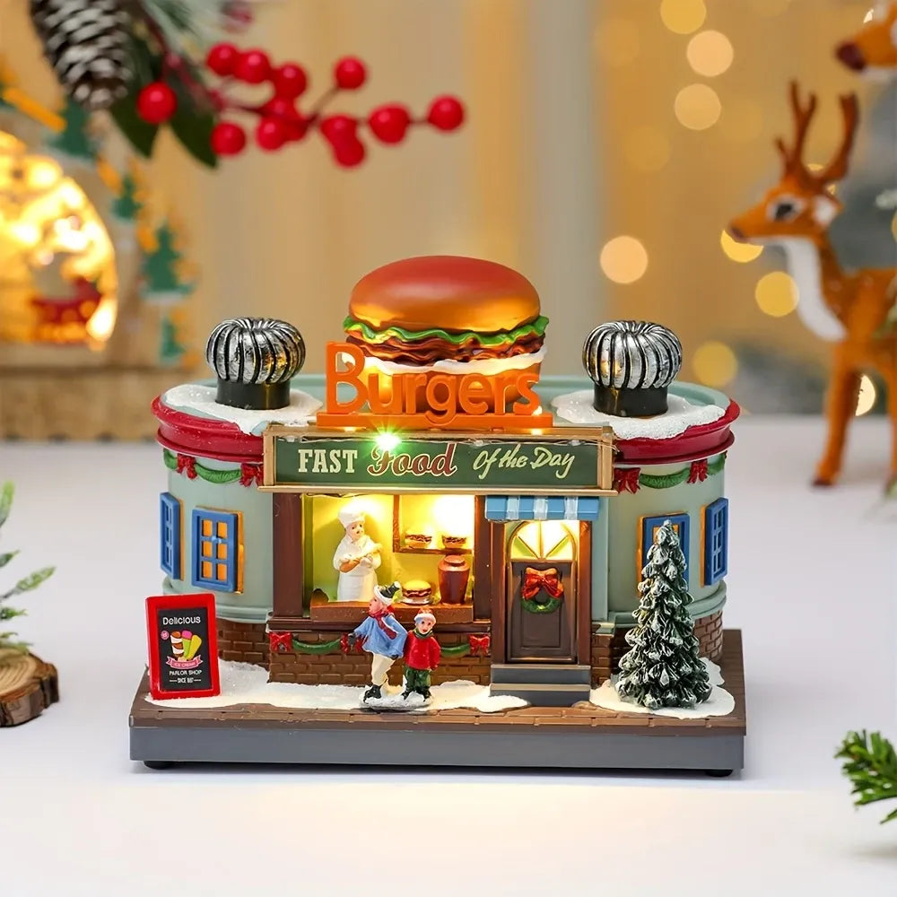 Christmas Light-Up Musical Rotating Ornament: Resin & Plastic, Warm Glow with Rotation & Music, Centerpiece Decoration, Perfect Holiday Gift (Ice Cream Version)