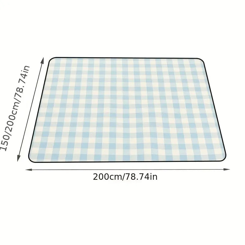 Outdoor Picnic Mat – 3-Layer Thickened Waterproof Camping Rug, Acrylic Sponge TPU, Portable Ground Sheet for Camping & Picnic.(150x200cm, Blue & White Stripes with Leather Straps）