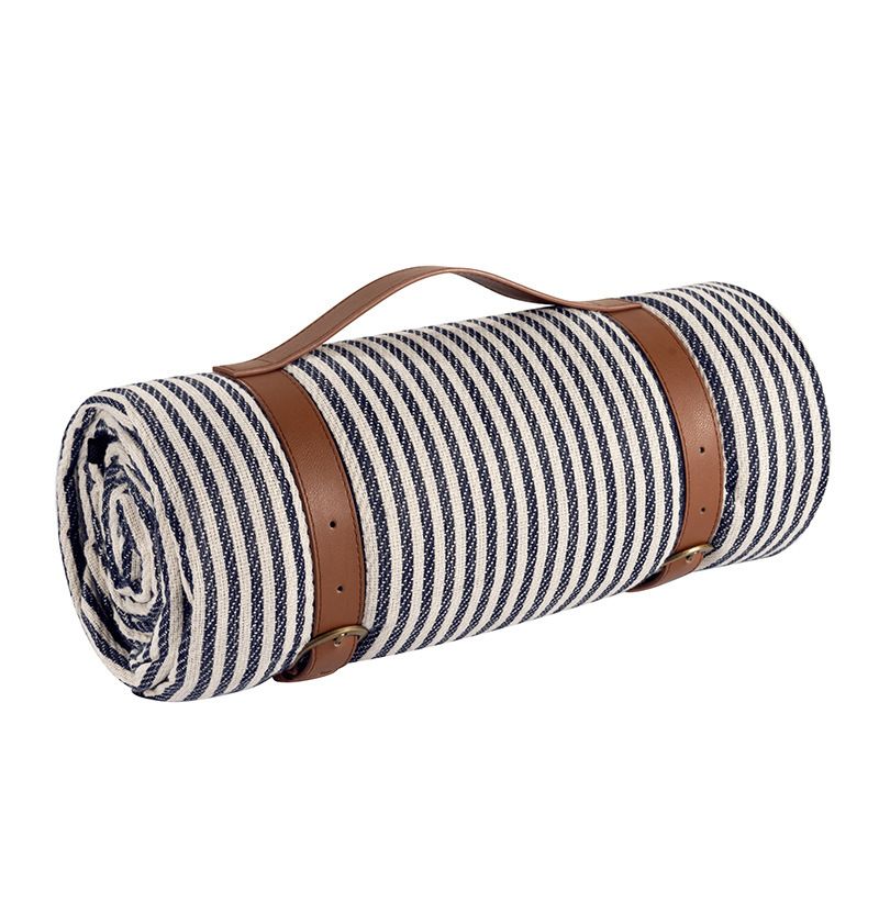 Outdoor Picnic Mat – 3-Layer Thickened Waterproof Camping Rug, Acrylic Sponge TPU, Portable Ground Sheet for Camping & Picnic.(200*200cm.[Leather strap] Pinstripe)