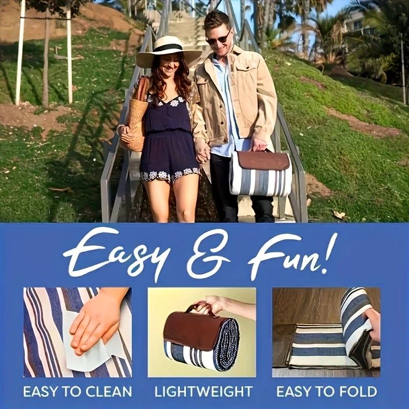 Double-layer Nylon Picnic Mat High-density Waterproof Base + Nylon Padding Lightweight Foldable with Carry Handle Machine Washable & Easy Care  Ideal for Beach Camping Park Outdoor Picnics。（150*200CM)