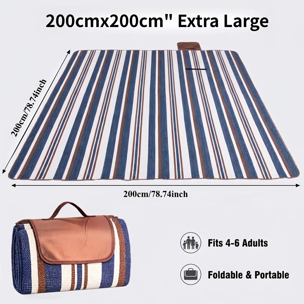 Double-layer Nylon Picnic Mat High-density Waterproof Base + Nylon Padding Lightweight Foldable with Carry Handle Machine Washable & Easy Care  Ideal for Beach Camping Park Outdoor Picnics(200*200CM)