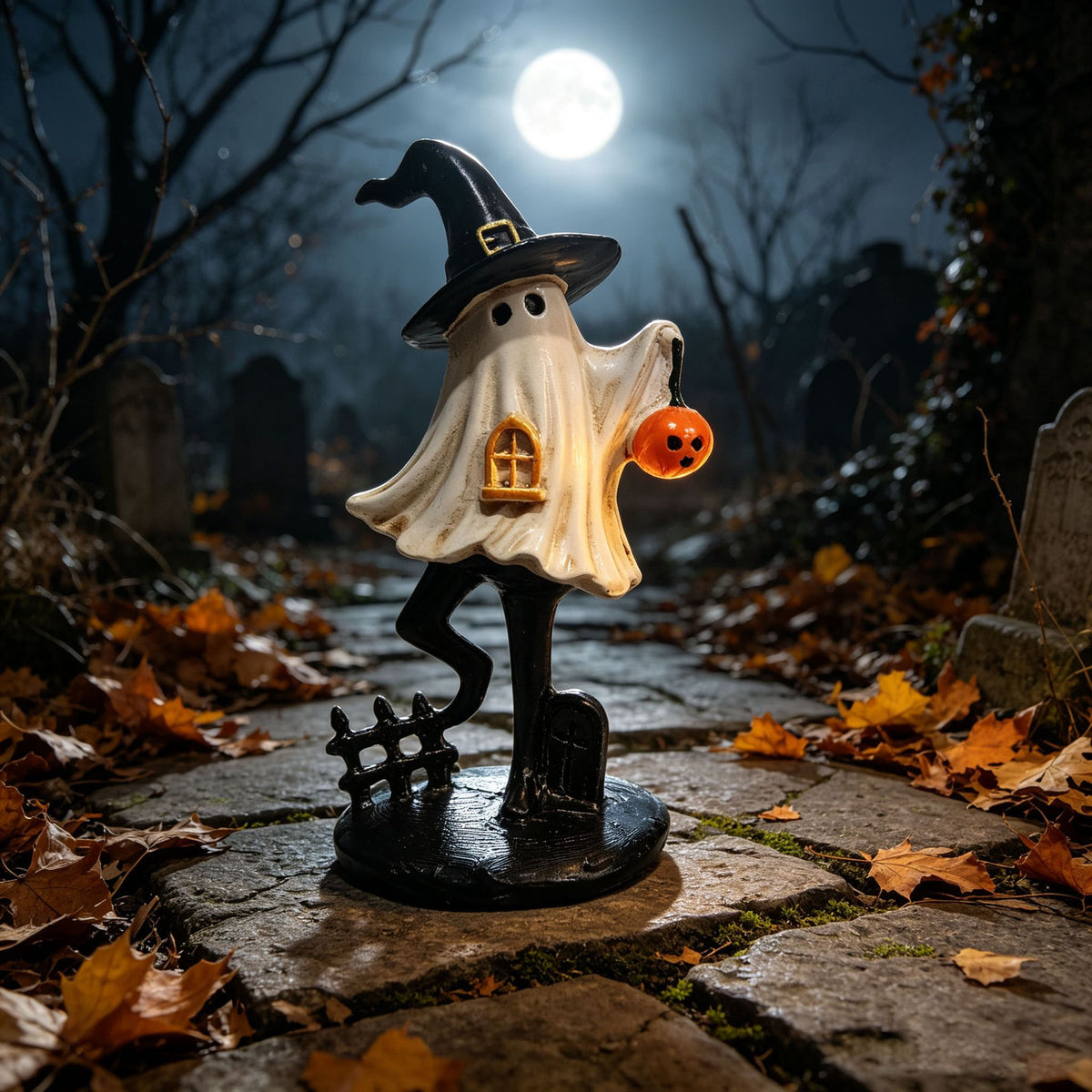 Halloween Ghost Witch Resin Figurine, Fun Spooky Tabletop Decoration