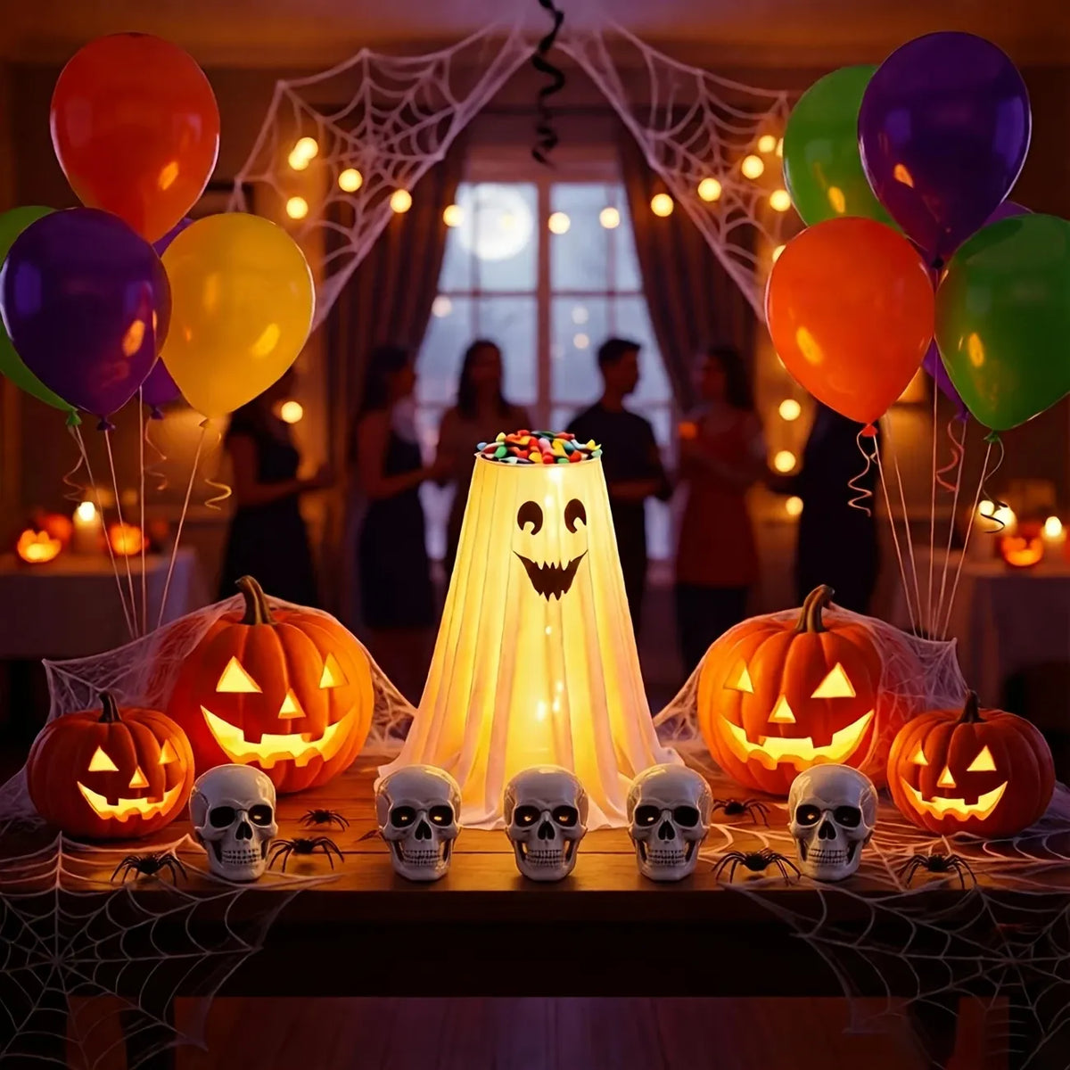 120cm Light-Up Ghost Candy Bowl – Halloween Party Must-Have, Large Capacity Trick-or-Treat Station, USB/Battery Powered, Indoor & Outdoor Use(Big and small eyes smile ghost)