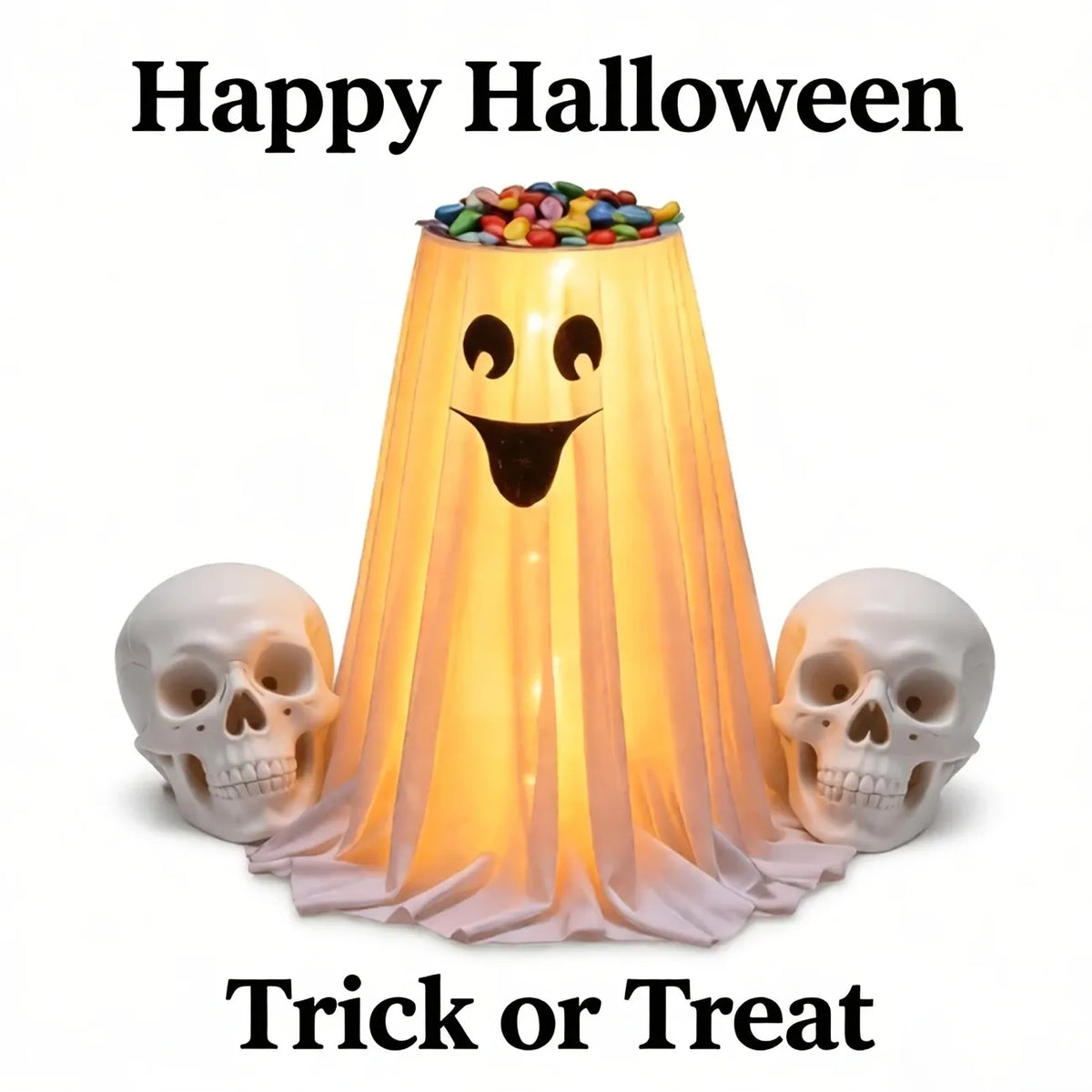 120cm Light-Up Ghost Candy Bowl – Halloween Party Must-Have, Large Capacity Trick-or-Treat Station, USB/Battery Powered, Indoor & Outdoor Use(Cute little ghost)
